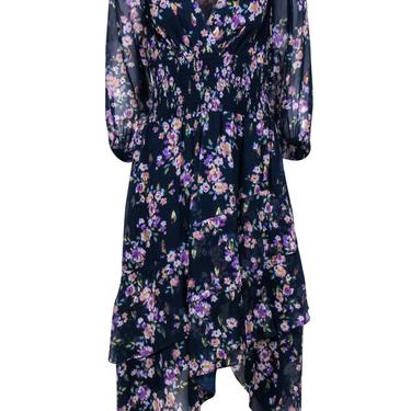 Shoshanna Midnight - Navy & Multicolor Metallic Floral High-Low Dress Sz 8