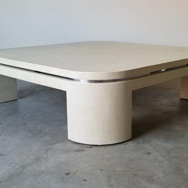 Glamorous Postmodern Karl Springer - Style Grasscloth Coffee Table 