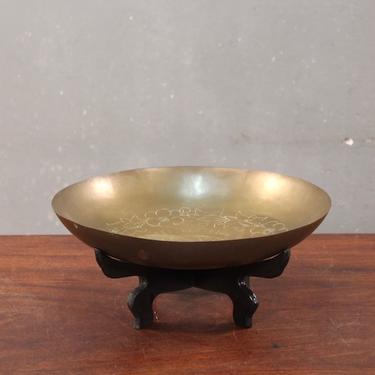 Etched Brass Bowl with Wood Stand