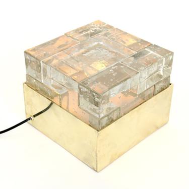 Poliarte Cast Clear Glass Multi Cube Brass Framed Table Lamp Designed by Albano Poli
