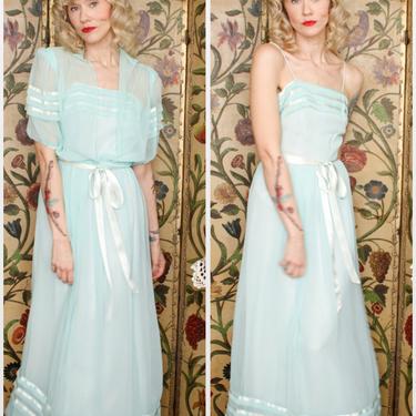 1960s Gown // Ocean Tide Gown & Jacket // vintage 60s formal gown 