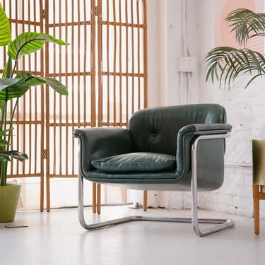 Green Leather Chrome Chair