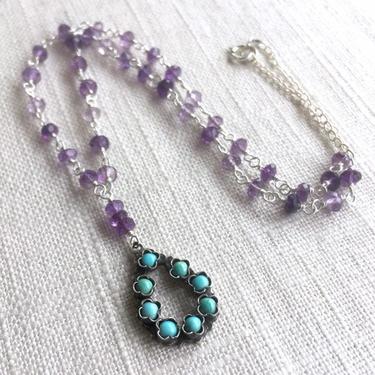 Sleeping Beauty Dreams Of Home [assemblage necklace: vintage turquoise &amp; sterling pendant, amethyst, sterling chain] 