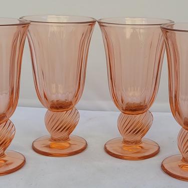 Vintage Fostoria Captiva Wine Goblets in Peachy Pink Shell Stemmed Goblets - Set of 4
