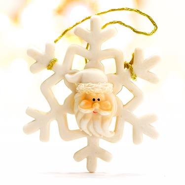 VINTAGE: Resin Santa Snowflake Ornament - White Christmas - Holiday, Christmas - SKU Tub-400-00017460 