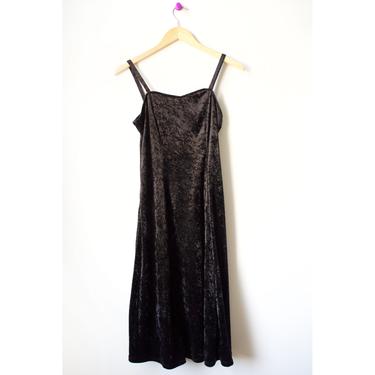 Vintage 90s Black Sleeveless Velvet Full Midi Dress Size X-Small 