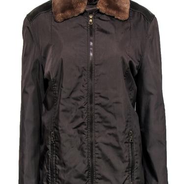 Prada - Dark Green Bomber Jacket w/ Fur Collar &amp; Leather Trim Sz L