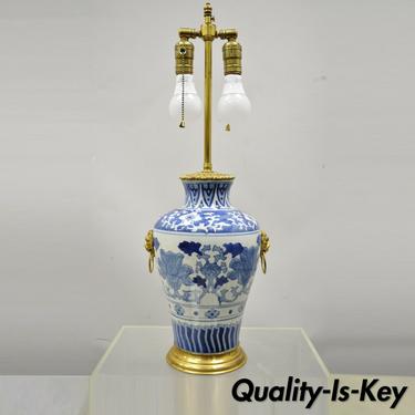 Antique Chinese Blue White Porcelain Ginger Jar Table Lamp w Gilt Bronze Ormolu