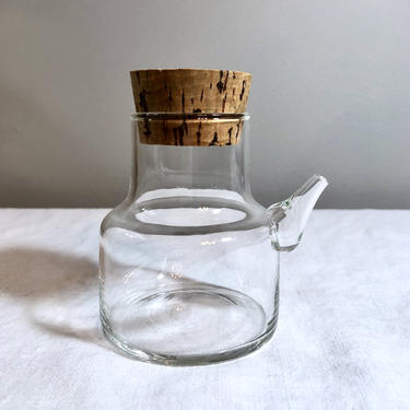 Vintage Clear Glass and Cork Stopper Cruet, Soy Sauce Decanter, Cream Pitcher Creamer, Oil Bottle - Mid Century, 1970's Libbey Serving Jar 