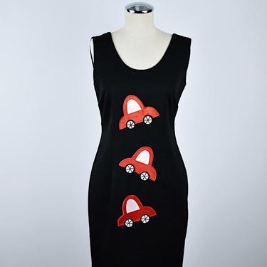90's Little Wool Black Dress with Cars 
