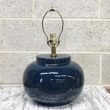 Vintage Lamp Retro 1980s Contemporary Style + Royal Blue Ceramic + Table Lamp + Round Shape + Mood Lighting and Home and Table Decor 