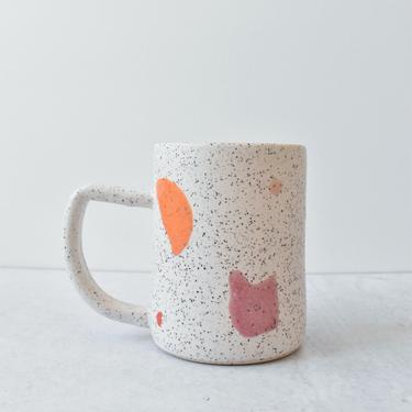 Multicolor Painted Abstract Shapes over White Glaze Mug 