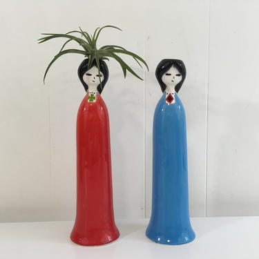 Vintage Dept 56 Bud Vase Candle Holder Set of Two (2) Statue Figurine Hygge 1980s Made in Japan Woman Planter Flowers Flower Candlestick 