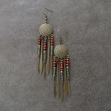 Chandelier earrings, wood boho chic earrings, ethnic tribal earrings, gypsy earrings, exotic statement earrings, southwest earrings 