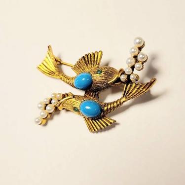 Vintage  Zodiac Pisces fish twins brooch Fish lovers brooch 