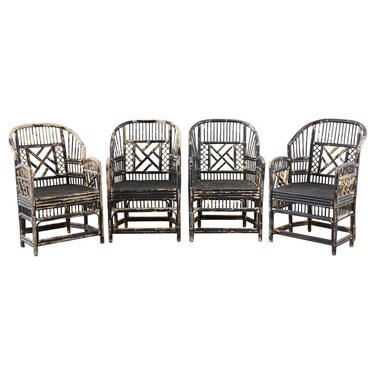 Brighton Bamboo Rattan Chinese Chippendale Lacquered Chairs by ErinLaneEstate