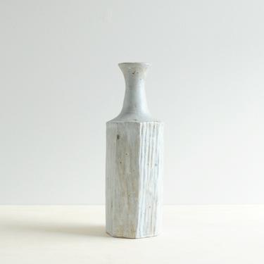 Vintage Stoneware Vase, White Mid Century Vase, Handmade Pottery Vase 