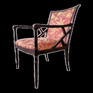 Early 20th Century Mango and Guava Tahitian Damask Fabric Chippendale Style Chair