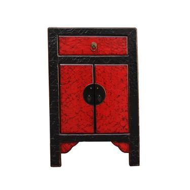 Chinese Distressed Black Red Crackle Pattern End Table Nightstand cs4363E 