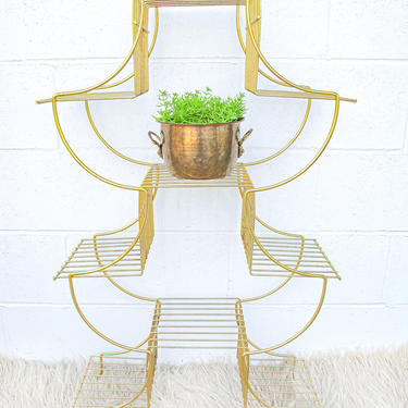 Midcentury Brass Flashed Pagoda Shaped Plant Stand 