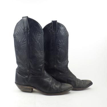 Black Cowboy Boots Vintage 1980s Women's Code West Leather Women's size 6 1/2 M 