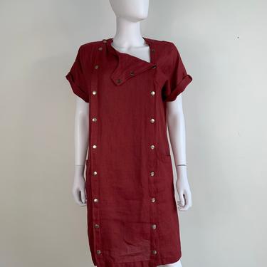 Vtg 80s avant garde burgundy linen dress Robert Haïk size 40 medium 
