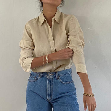 90s Ralph Lauren linen blouse shirt / vintage oatmeal woven linen button down shirt blouse | M L 