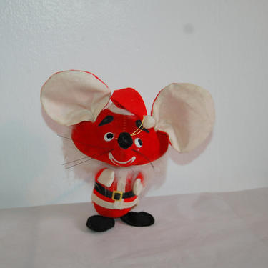 Vintage Christmas Red sawdust stuffed Plush 10&amp;quot; tall Velveteen Christmas Mouse / Santa Claus Mouse Figure Dream Pet Style ~ Made in Japan 