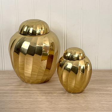 Swirled brass ginger jars - a pair - 1980s vintage 