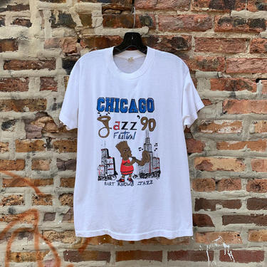 Vintage 1990 Chicago Jazz Festival Balck bart Simpson Shirt T-Shirt Size XL Screen Stars Single Stitch 