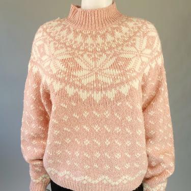 1980's Soft Pink Fair Isle Mock Turtleneck Sweater
