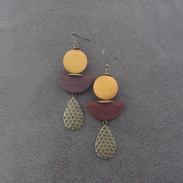 Wooden earrings, Afrocentric earrings, African earrings, bold earrings, statement earrings, geometric earrings, rustic bronze earring brown 