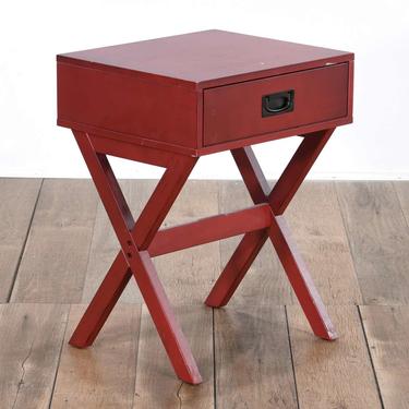 Crimson Red Cross Frame End Table W Storage 2