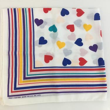 Vintage Heart Rainbow Square Scarf White Stripes Rosie the Riveter Handkerchief Hanky Poly/Cotton Mid-Century Retro Bandana Made in USA 