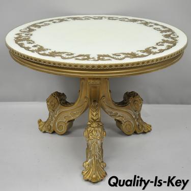 French Rococo Baroque Style Gold Italian Round Fancy Glass Top Tall Coffee Table