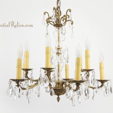 10-candle cast brass and cut crystal chandelier, circa 1940s