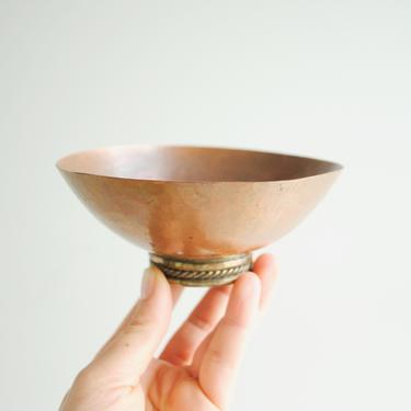 Vintage Hammered Copper Bowl with Brass Foot, Small Copper Dish 