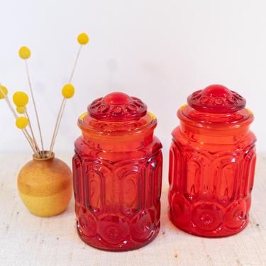 LE Smith Moon and Stars Bright Red  Sunset Glass Large Canister (2 Available - Each Sold Separately) 