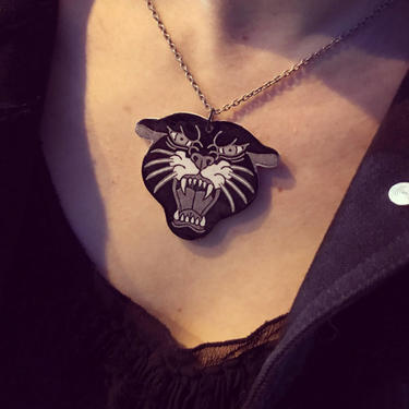 Panther tattoo pendant - handmade with polymer clay, paper, and ink! by ChrisBergmanHandmade