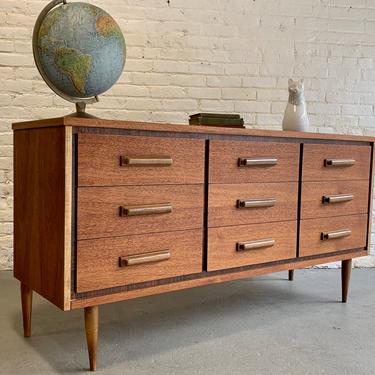 WALNUT + Rosewood Mid Century MODERN CREDENZA / Triple Dresser by Bassett Furniture 