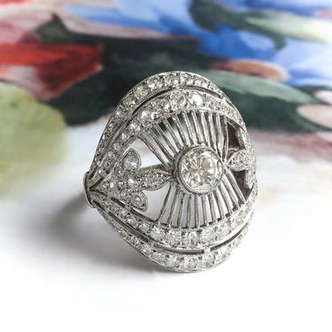 Vintage Art Deco Style 2.02ct t.w. Old European Cut Diamond Filigree Ring Platinum 