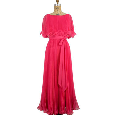 pynk | vintage 1960s chiffon maxi dress | vtg 60s accordion pleat gown | small/s | 2/4 