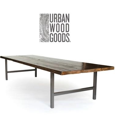 Farmhouse Wood Conference Table or Dining Room Table with steel legs in choice of size, thickness and finish. 