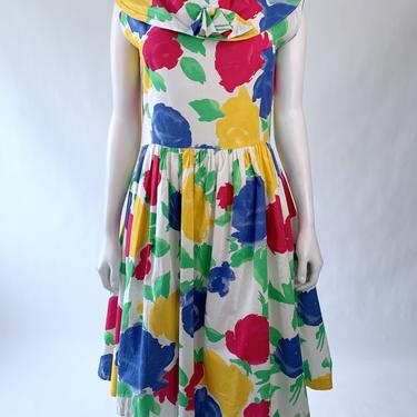 80's Abstract Floral Collared Dress