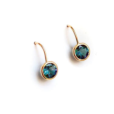 Aqua Blue Topaz Gold Fill Drop Earrings Small french wire dangle earrings 