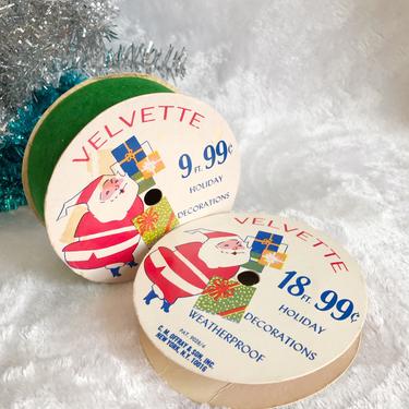 Vintage Velvette  Christmas Ribbon | 60s Red and Green Velvet Wrapping Ribbon  | Set of 2 by blindcatvintage