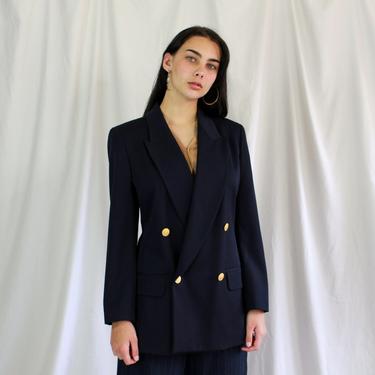 80s Notched Lapel Double Breasted Pure Wool Blazer | Deep Navy | 1980s vintage, Classiques Entier, vintage jacket, blazer, versace buttons 