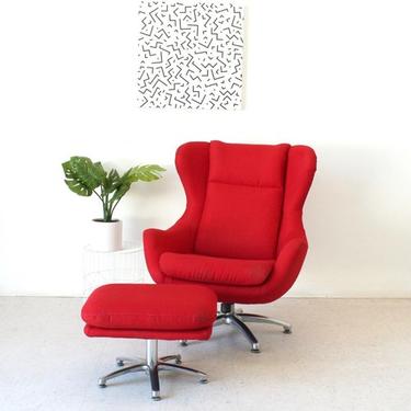 Atomic Red Overman made in Sweden Chair and Ottoman 