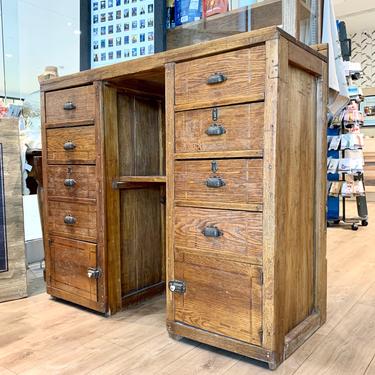 Antique Standing Desk | Desk with Drawers | Large Wood Desk | Industrial Desk | Antique Hardware | Dental Cabinet | Foreman’s Desk 