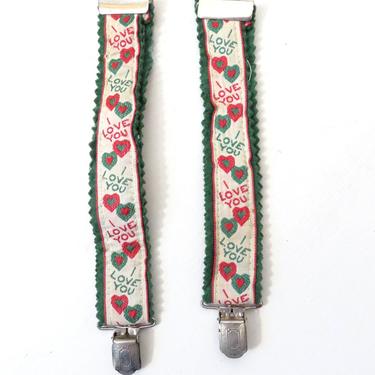 Vintage 50s Kids Felt And Ribbon I Love You Adjustable Suspenders 